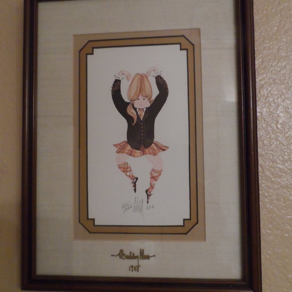 P. Buckley Moss Framed Print - "Highland Fling" 1982 - Double Signed.